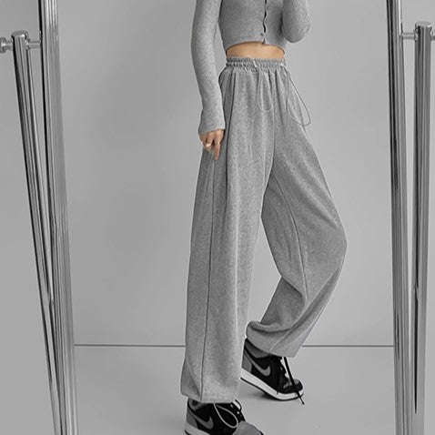 Grey Solid Drawstring Sweatpants