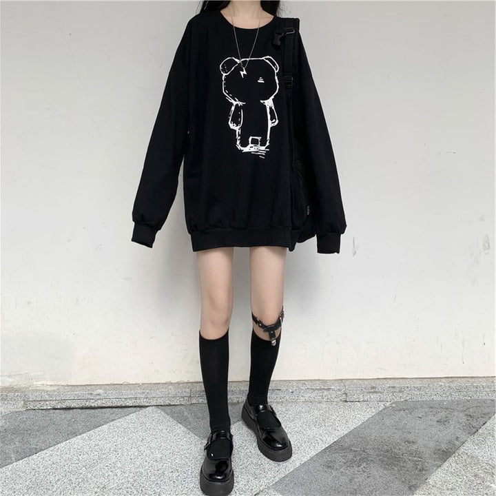 Black Graphic Printed Oversized Sweatshirt