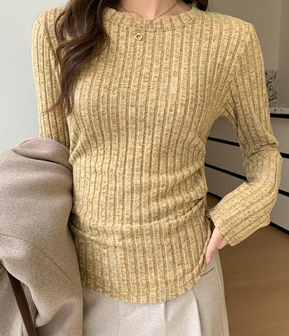 Tan Full Sleeve Crew Neck Fitted Top