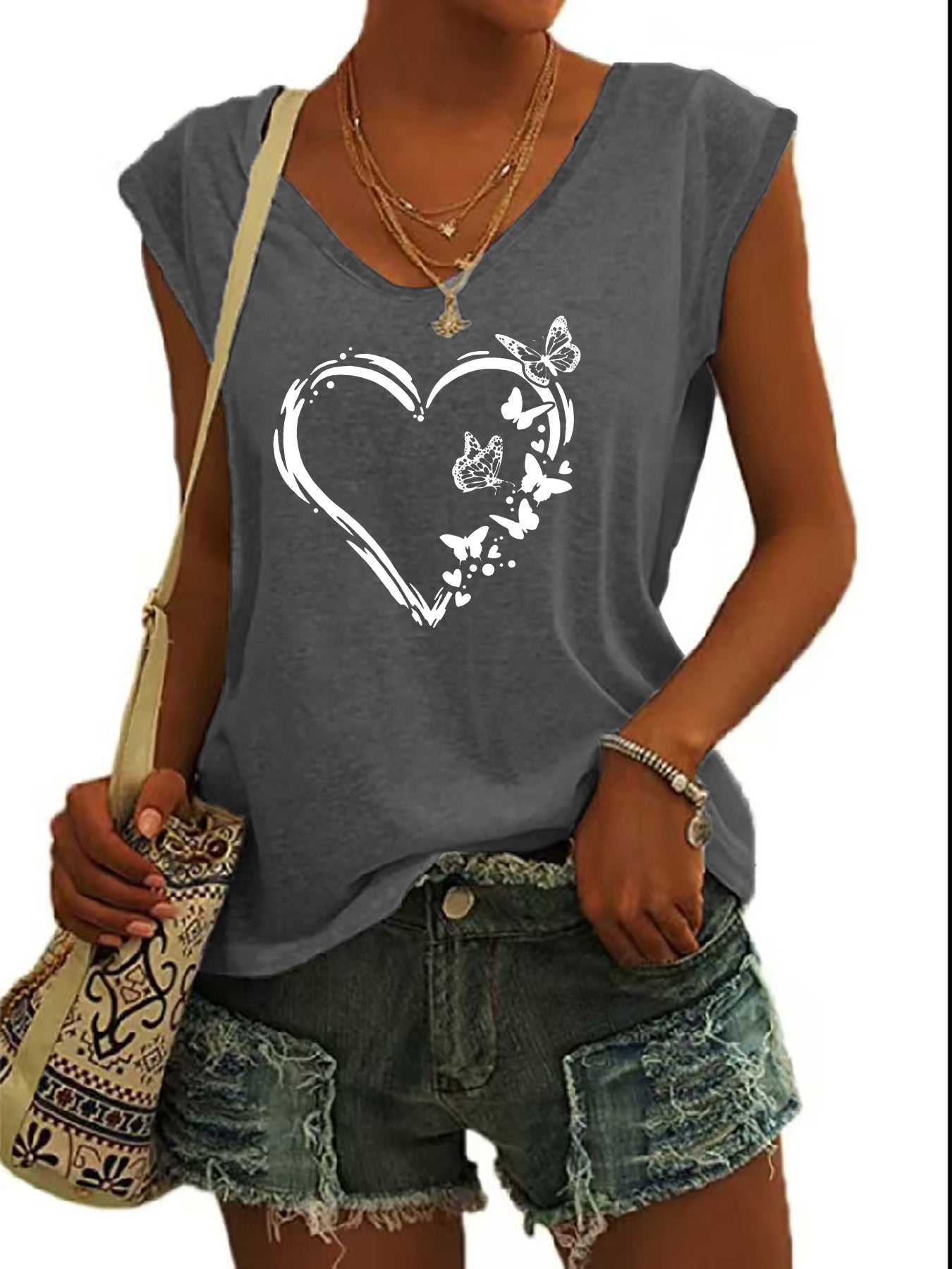 Charcoal Heart Print Graphic Tshirt