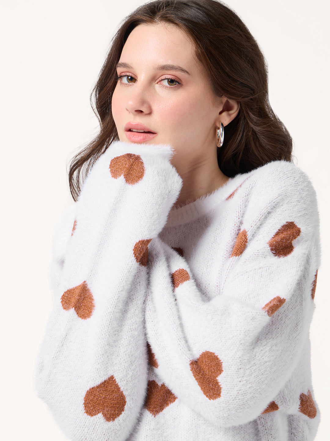 White Fuzzy Hearts Cardigan