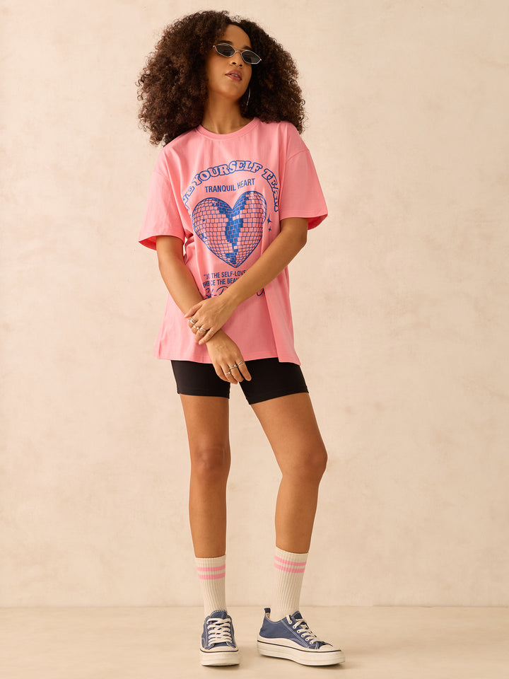 Pink Crew Neck Graphic Tshirt