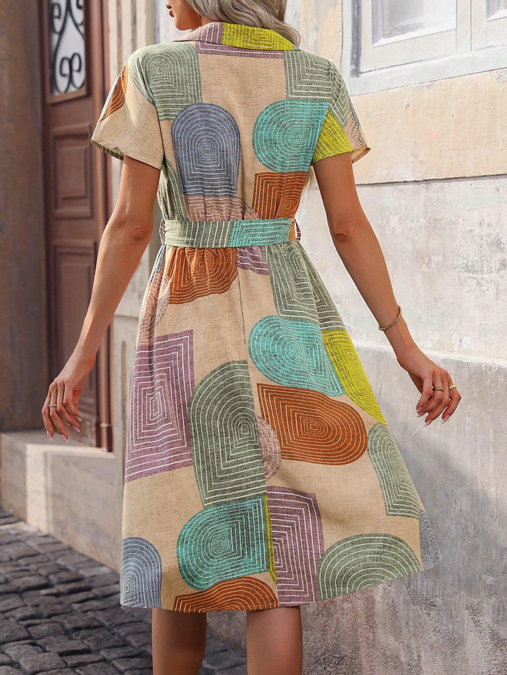 Multi Button Down Printed Shirt Dress