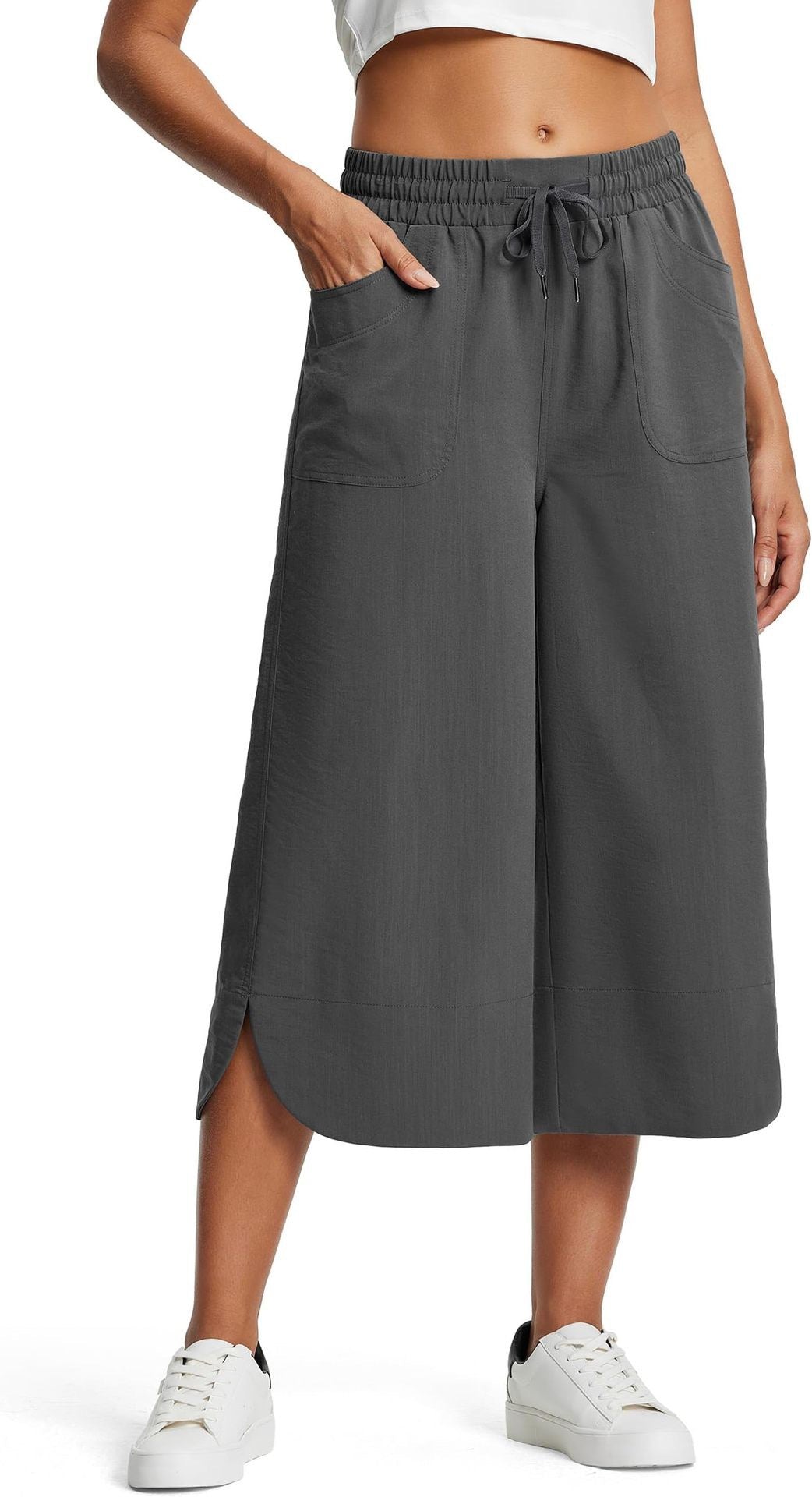 Grey Wide Leg Calf Length Trouser