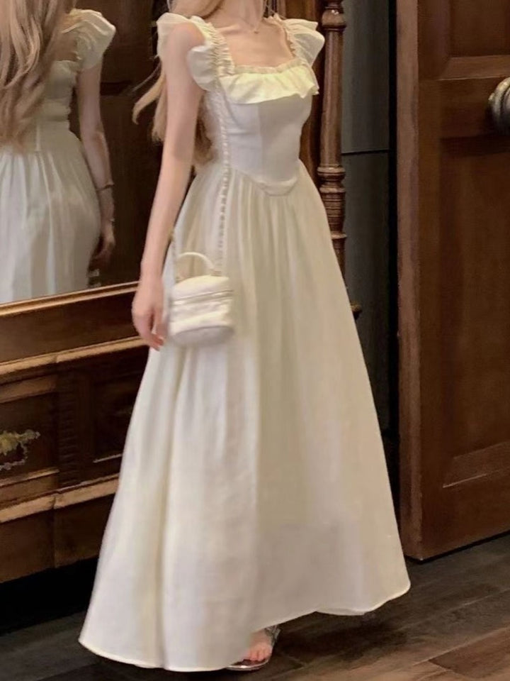 Cream Maxi Dress With Ruffle Detail