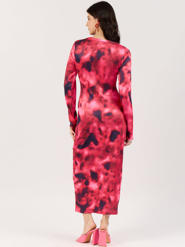Pink Tie-Dye Bodycon Midi Dress