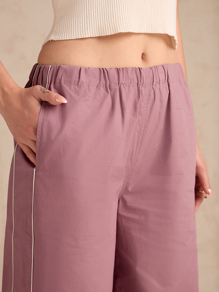 Mauve Pintuck Wide Leg Trouser