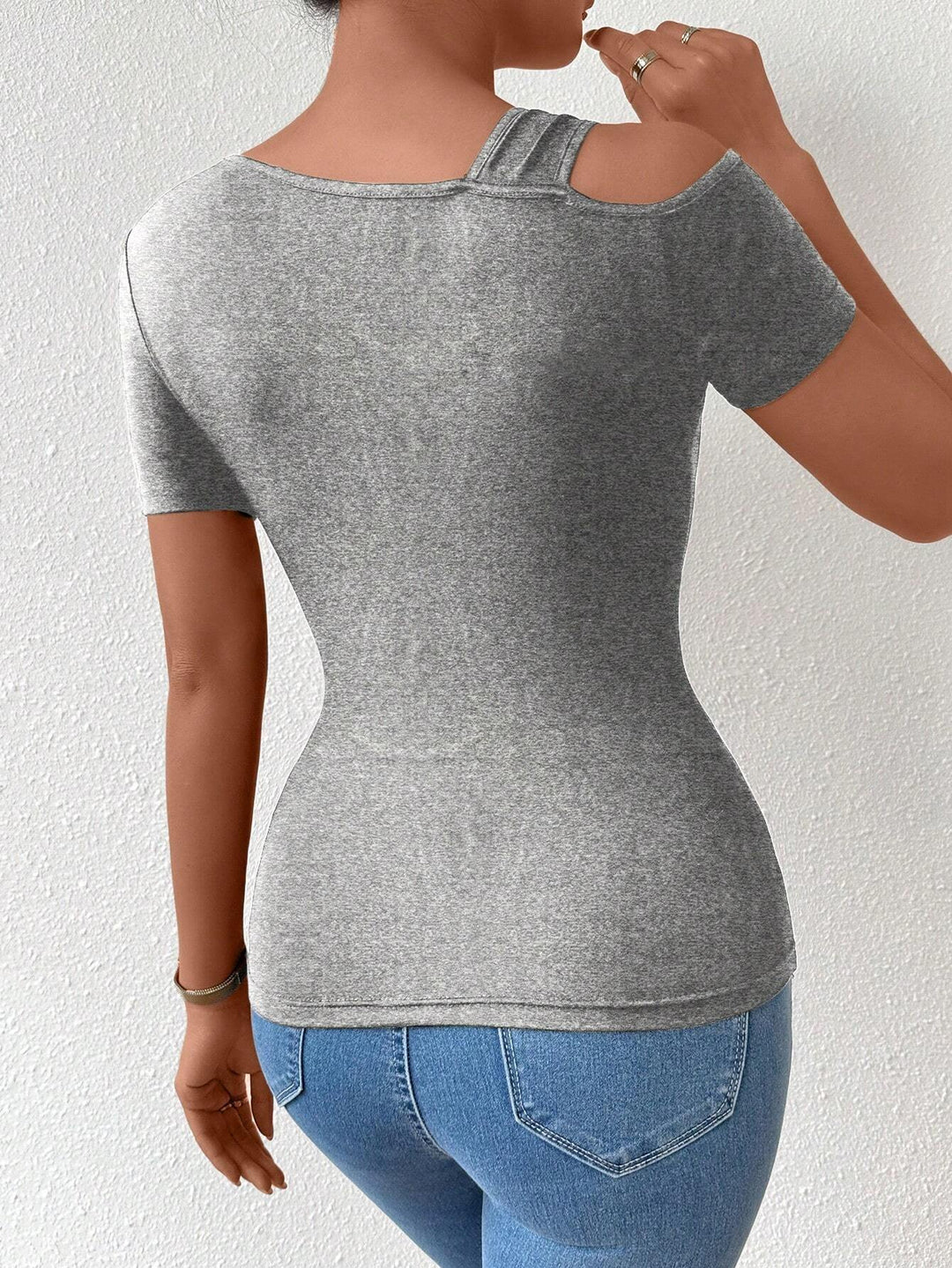 Grey Short Sleeve Neck Detail Top