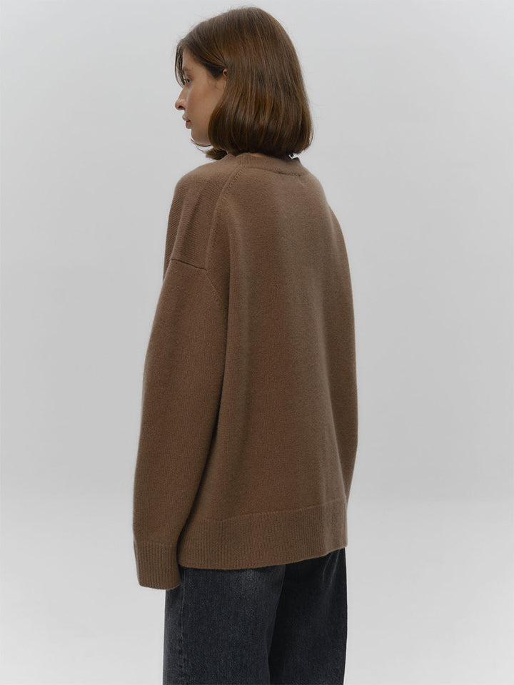 Tan High Neck Oversized Solid Sweater
