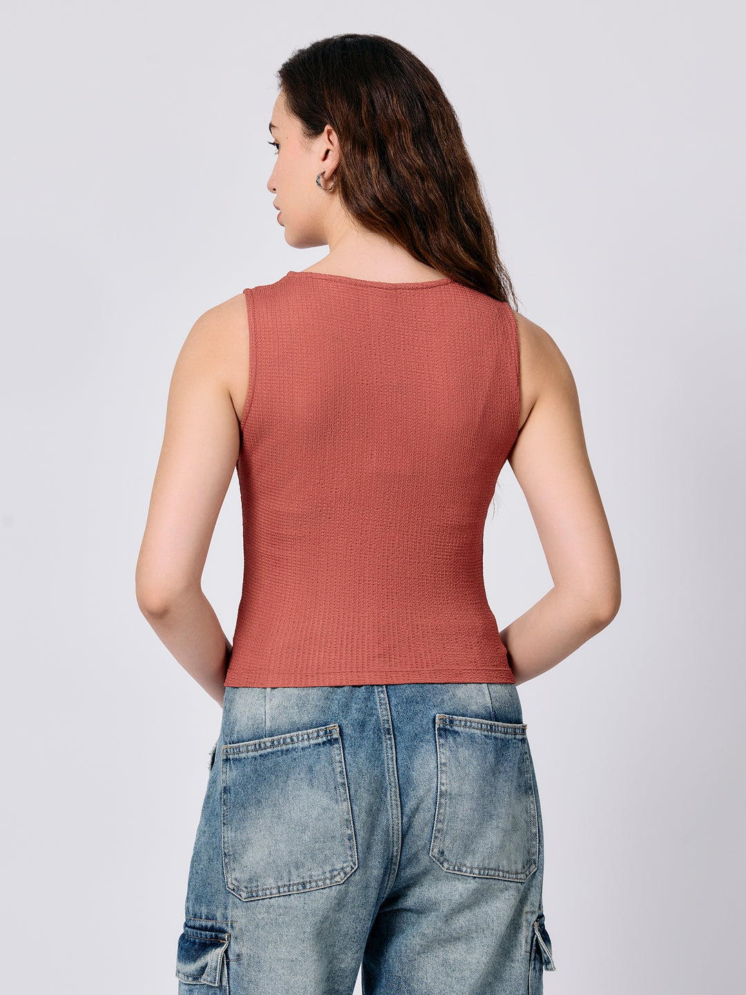 Coral Textured Assymetric Hem Tank