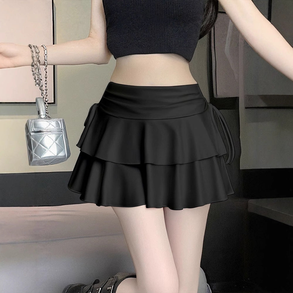 Black Tiered Skirt With Tie Up Details