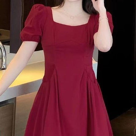 Red Square Neck A-Line Mini Dress