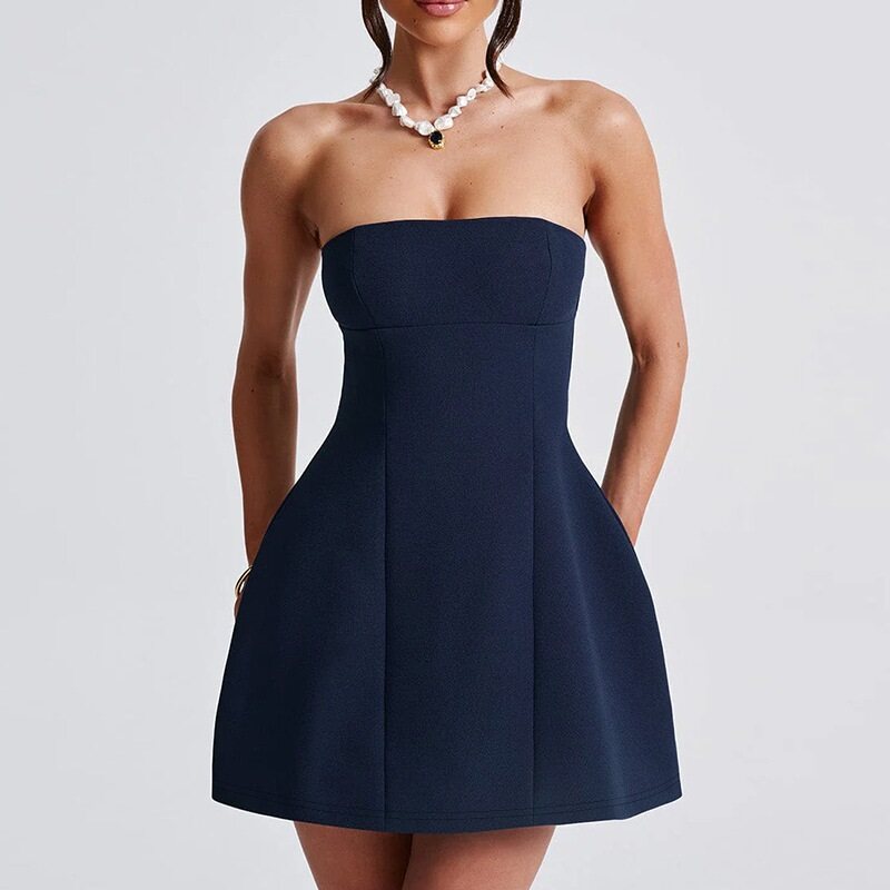 Navy Blue Off Shoulder Skater Dress