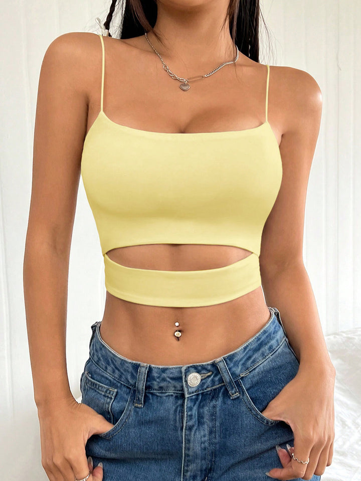 Yellow Spagetti Strap Cutout Detail Top