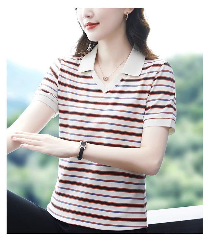 White Thin Striped Polo T-Shirt