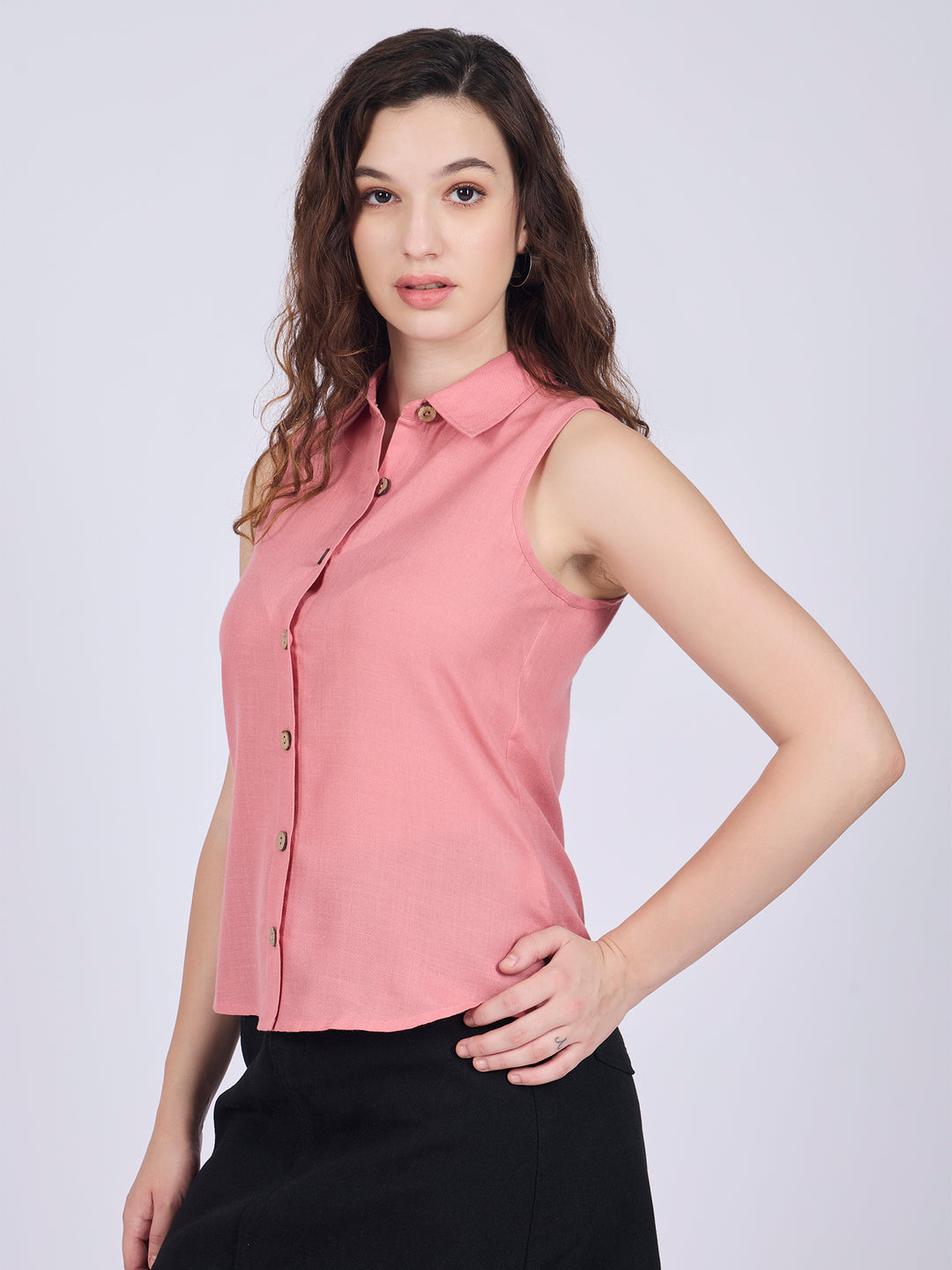 Pink Cropped Sleeveless Shirt