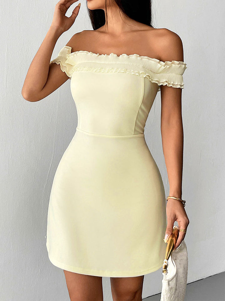 Cream Off-Shoulder Bodycon Mini Dress