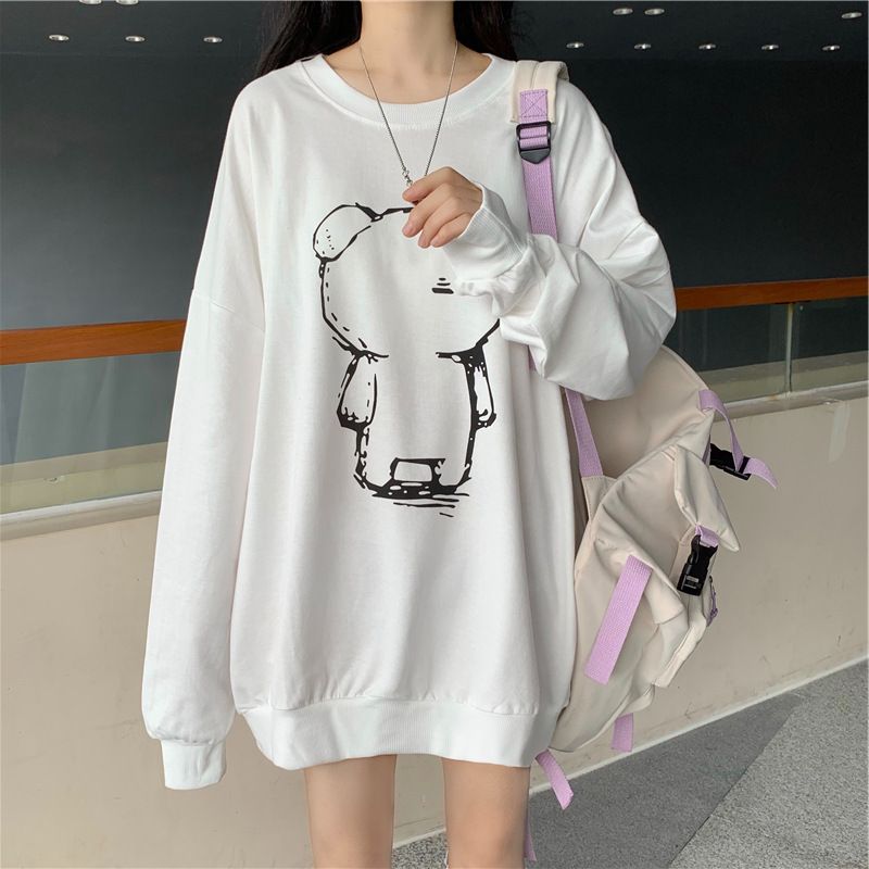 White Graphic Printed Oversized Sweatshirt