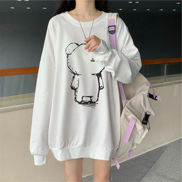 White Graphic Printed Oversized Sweatshirt