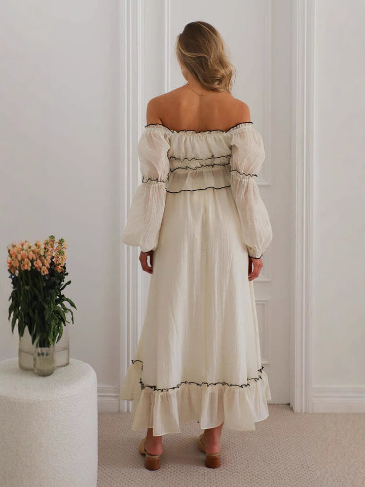 Cream Off-Shoulder Top And Skirt Co-Ord Set