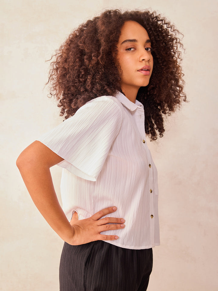 White Textured Boxy Shirt