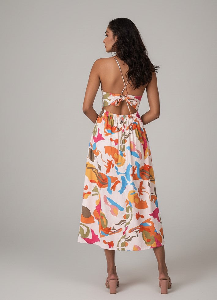 Orange Sleeveless Printed Dress