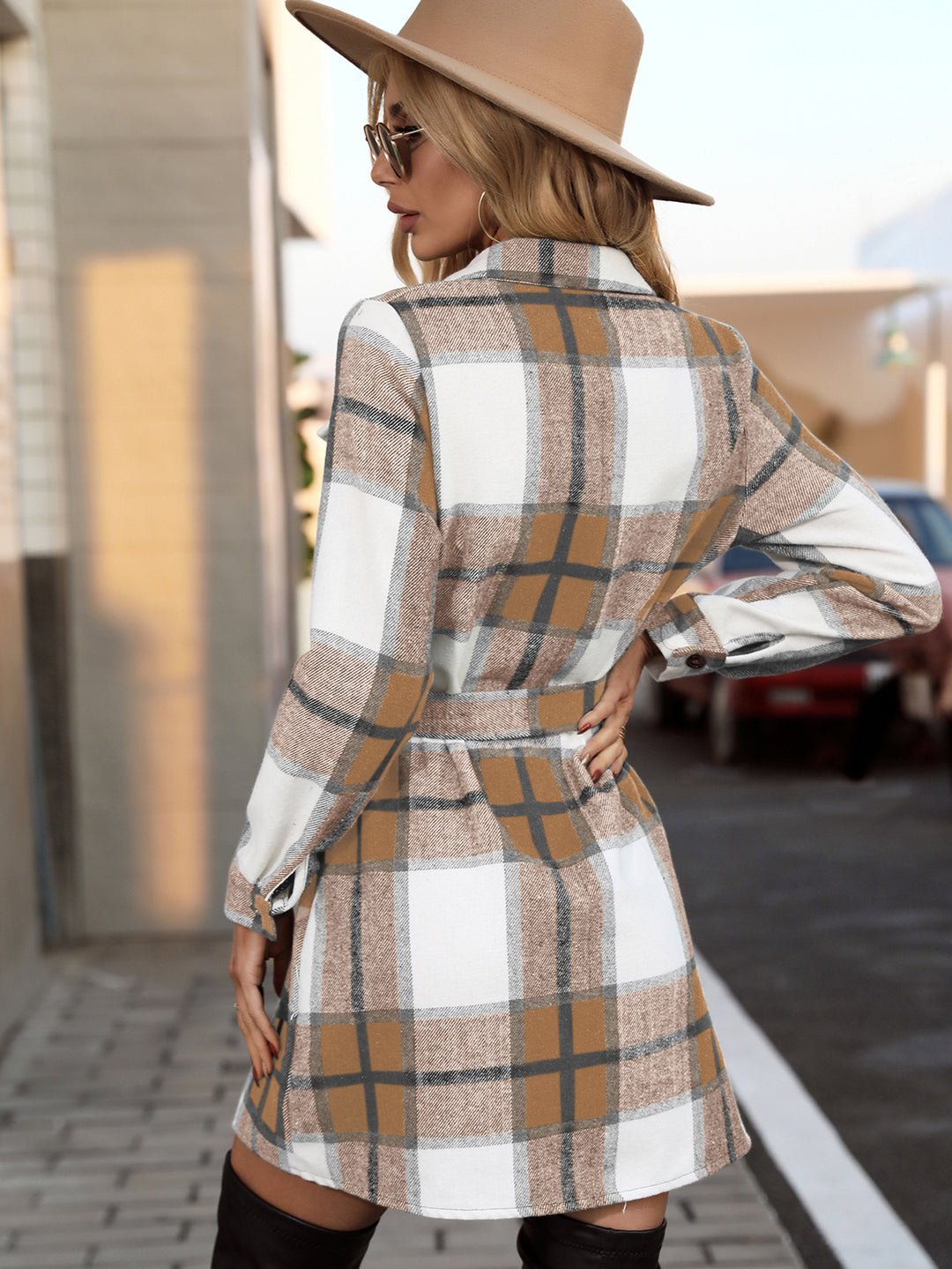 Beige Flannel Shirt Dress