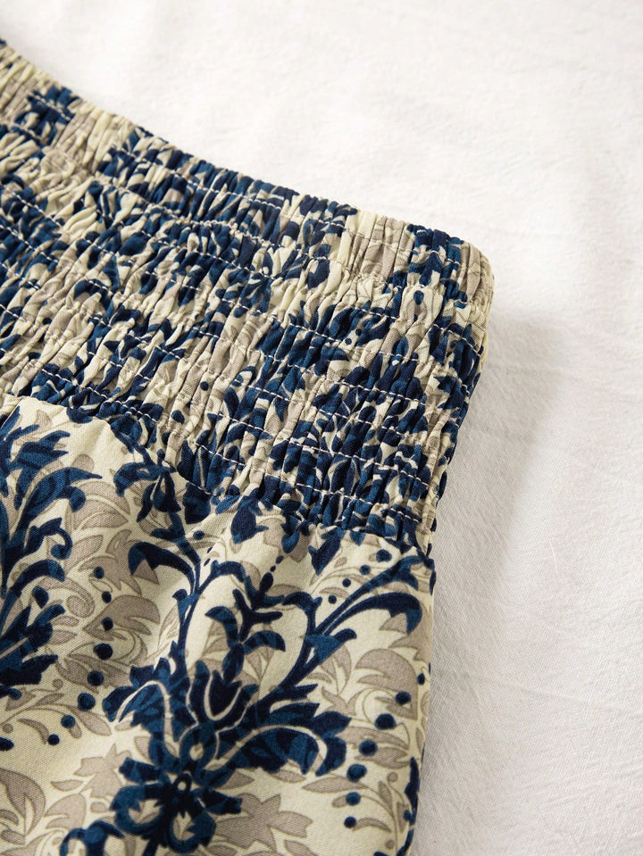 Blue Abstract Printed Regular Shorts