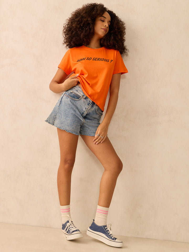 Orange Regular Fit Graphic Tshirt