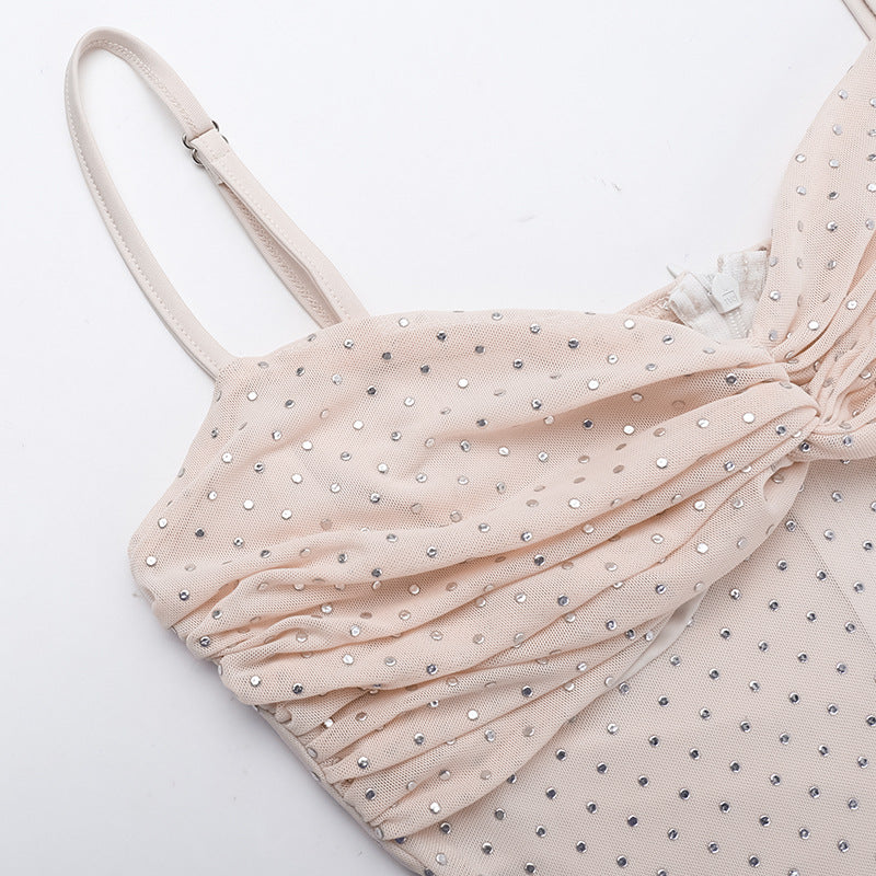 Nude Strappy Shimmer Evening Dress
