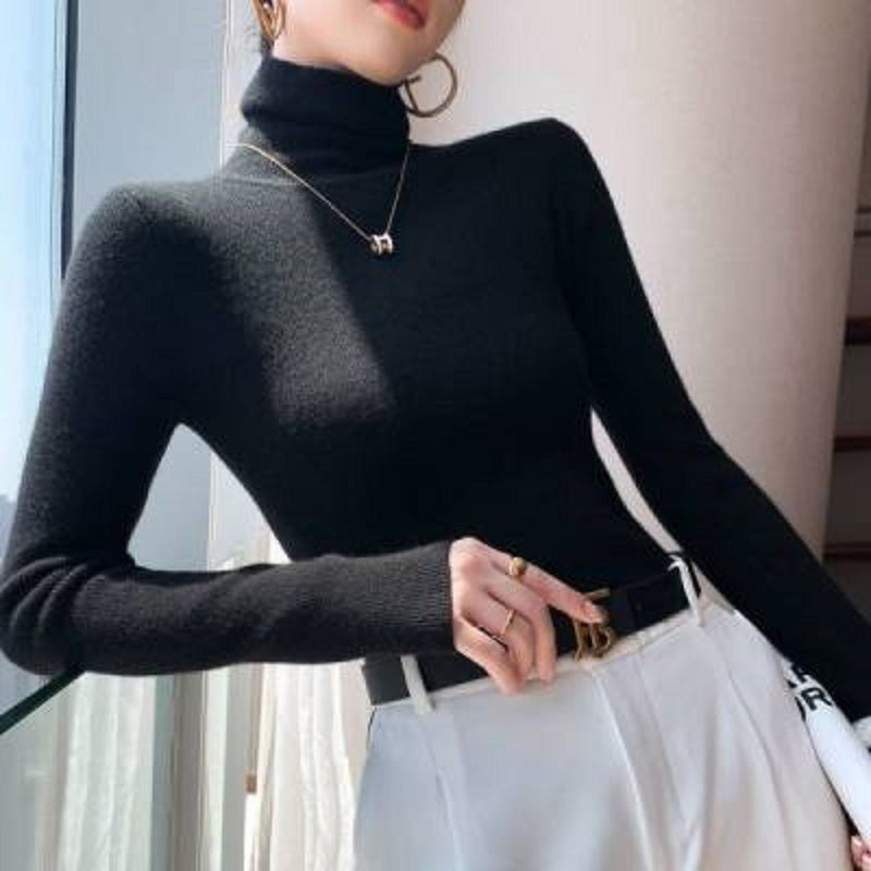 Black Turtle Neck Flat Knit Top