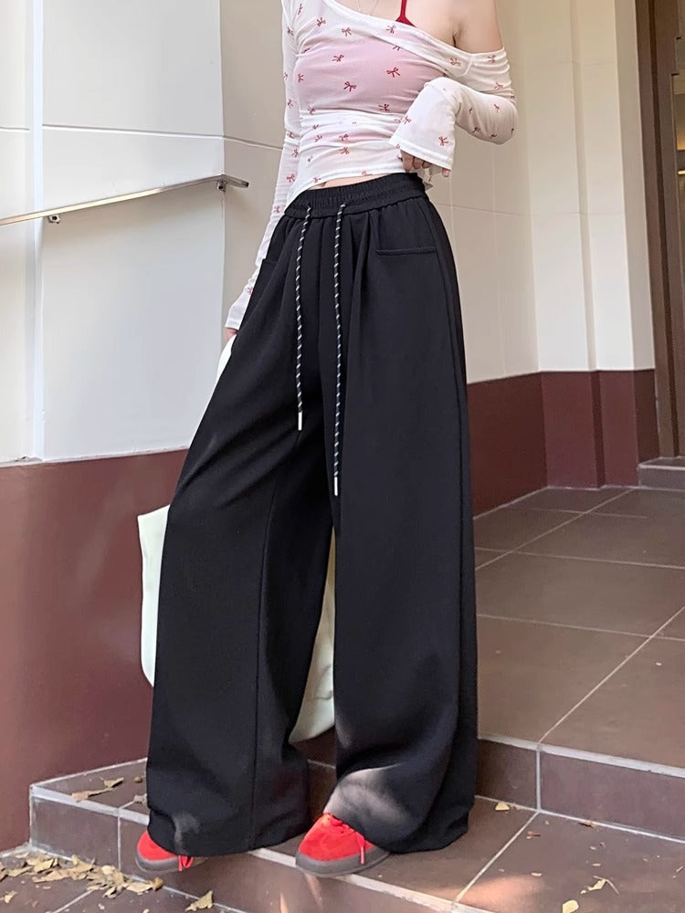 Black High Waist Attached Drawstring Pant