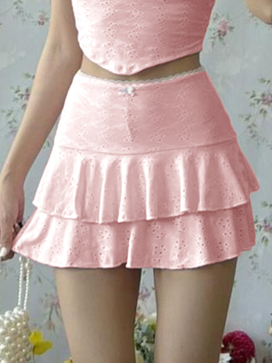 Pink Ruffle Short Skirt