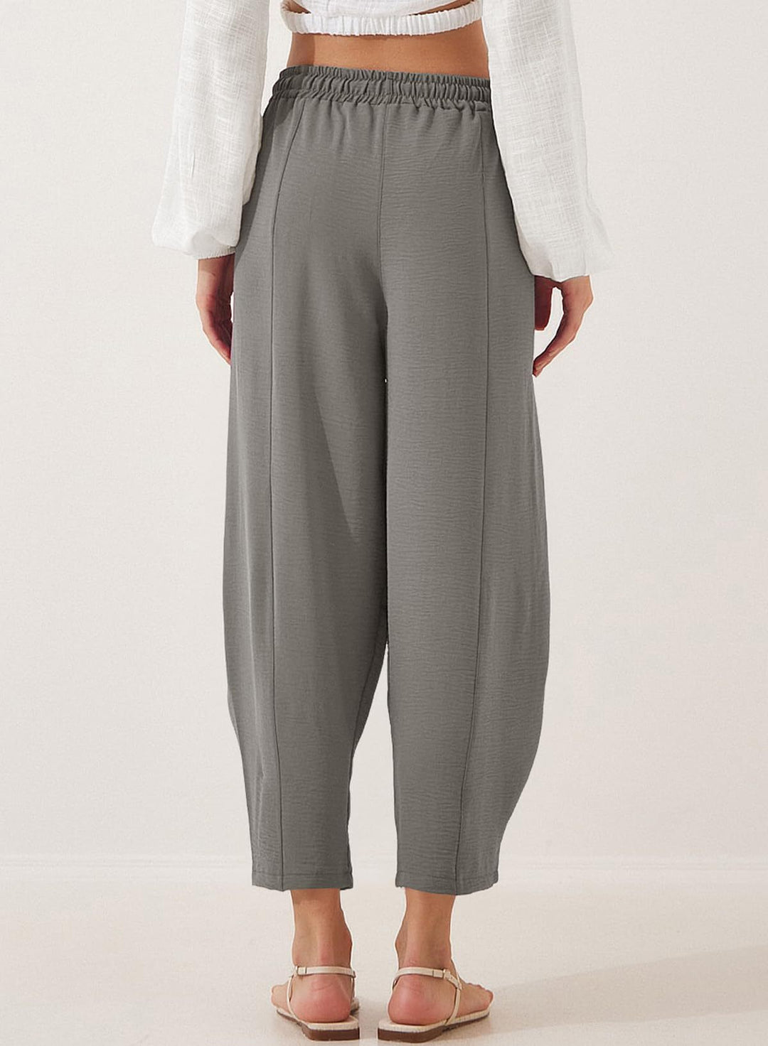 Grey Elasticated Wasit Band Wide Leg Trouser