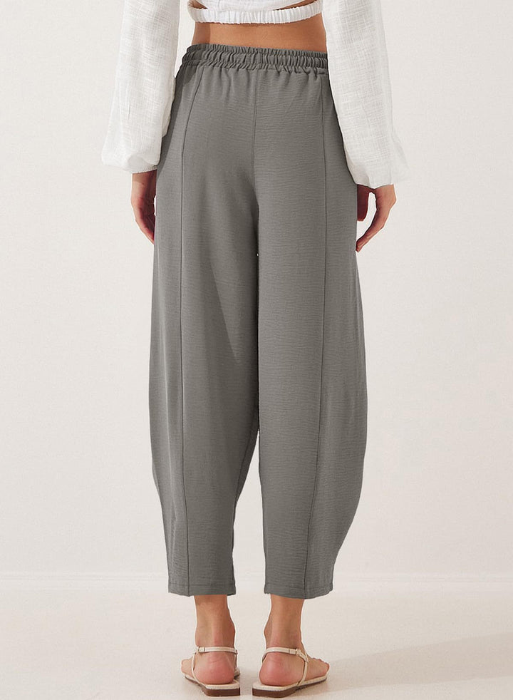 Grey Elasticated Wasit Band Wide Leg Trouser