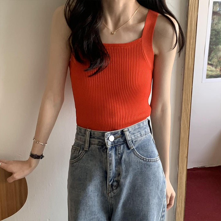 Orange Flat Knit Tank Top