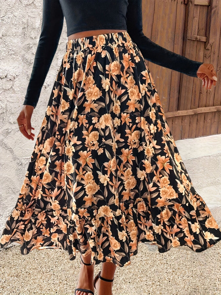 Multi Floral Print Flared Skirt