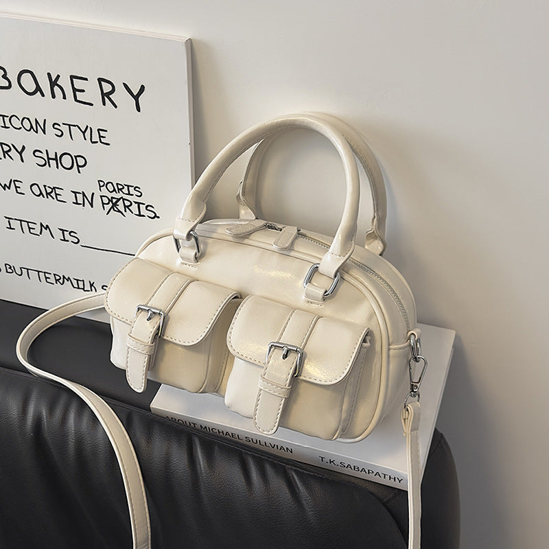 Beige Double Pocket Crossbody Bag