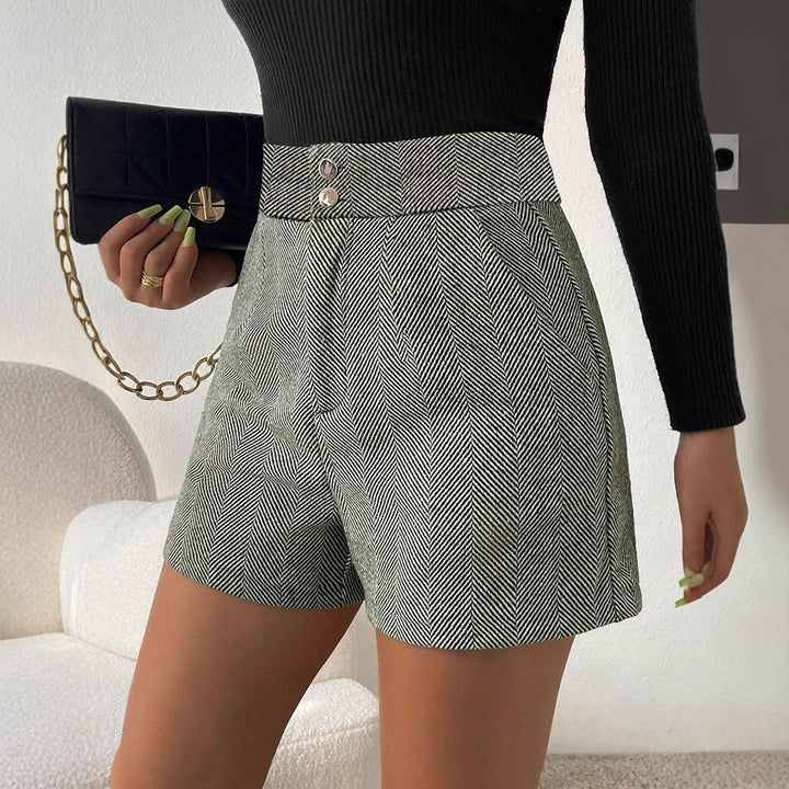 Grey Pleated Textured Shorts