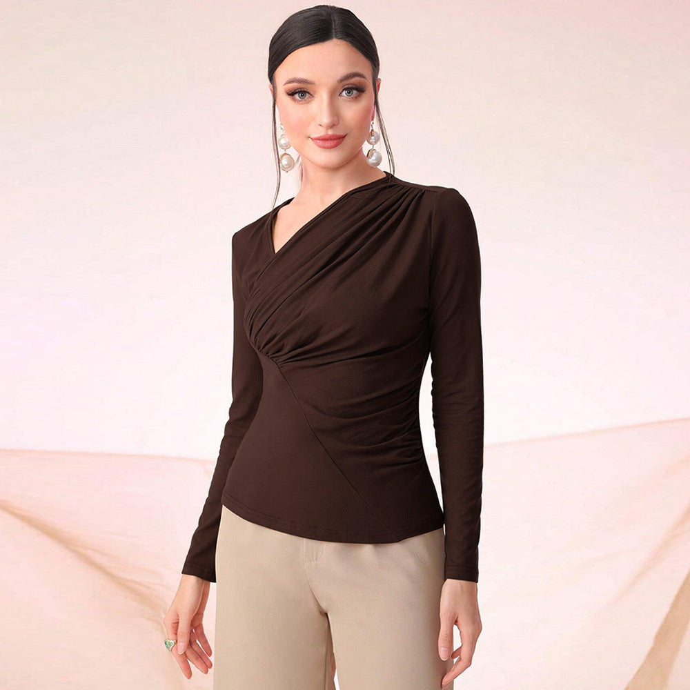 Brown Asymmetric Neckline With Side Ruching