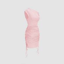 Pink One Shoulder Side Ruched Dress