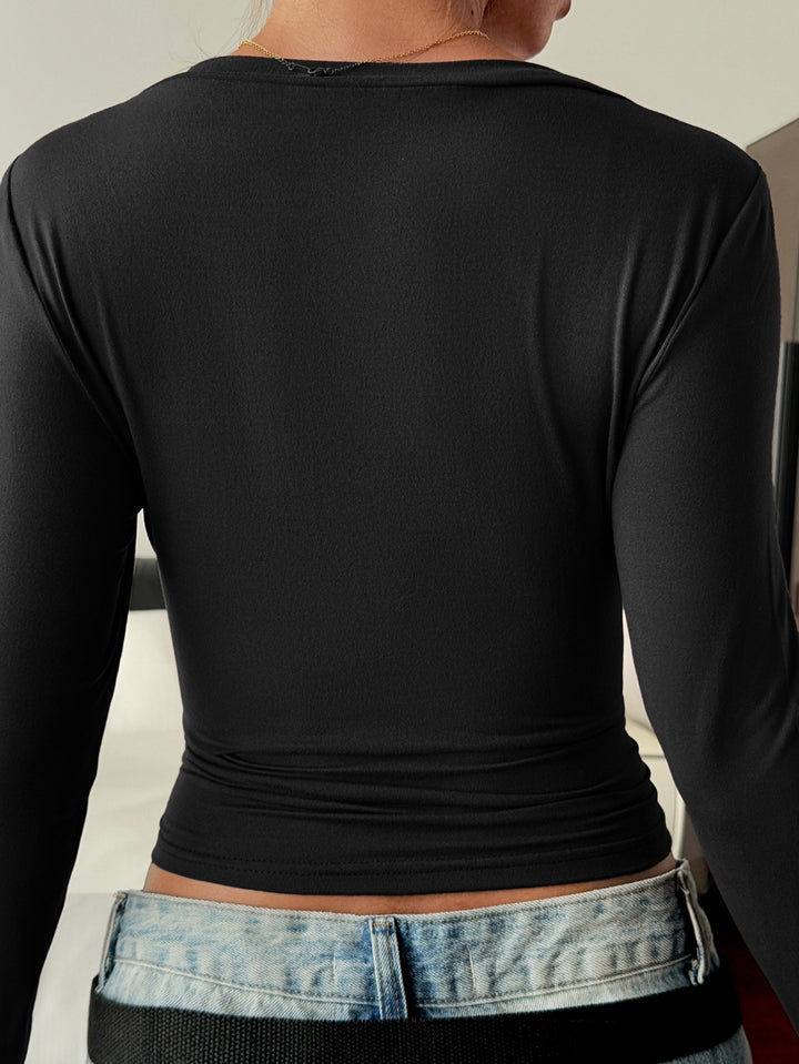 Black Deep V Neck Fitted Solid Top