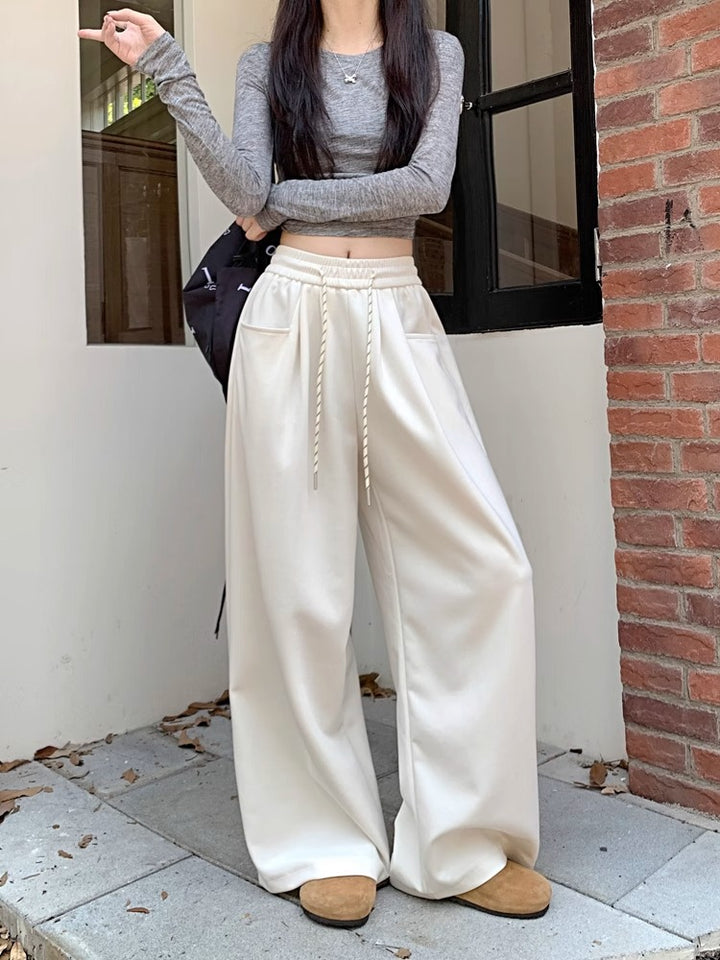 Cream High Waist Attached Drawstring Pant