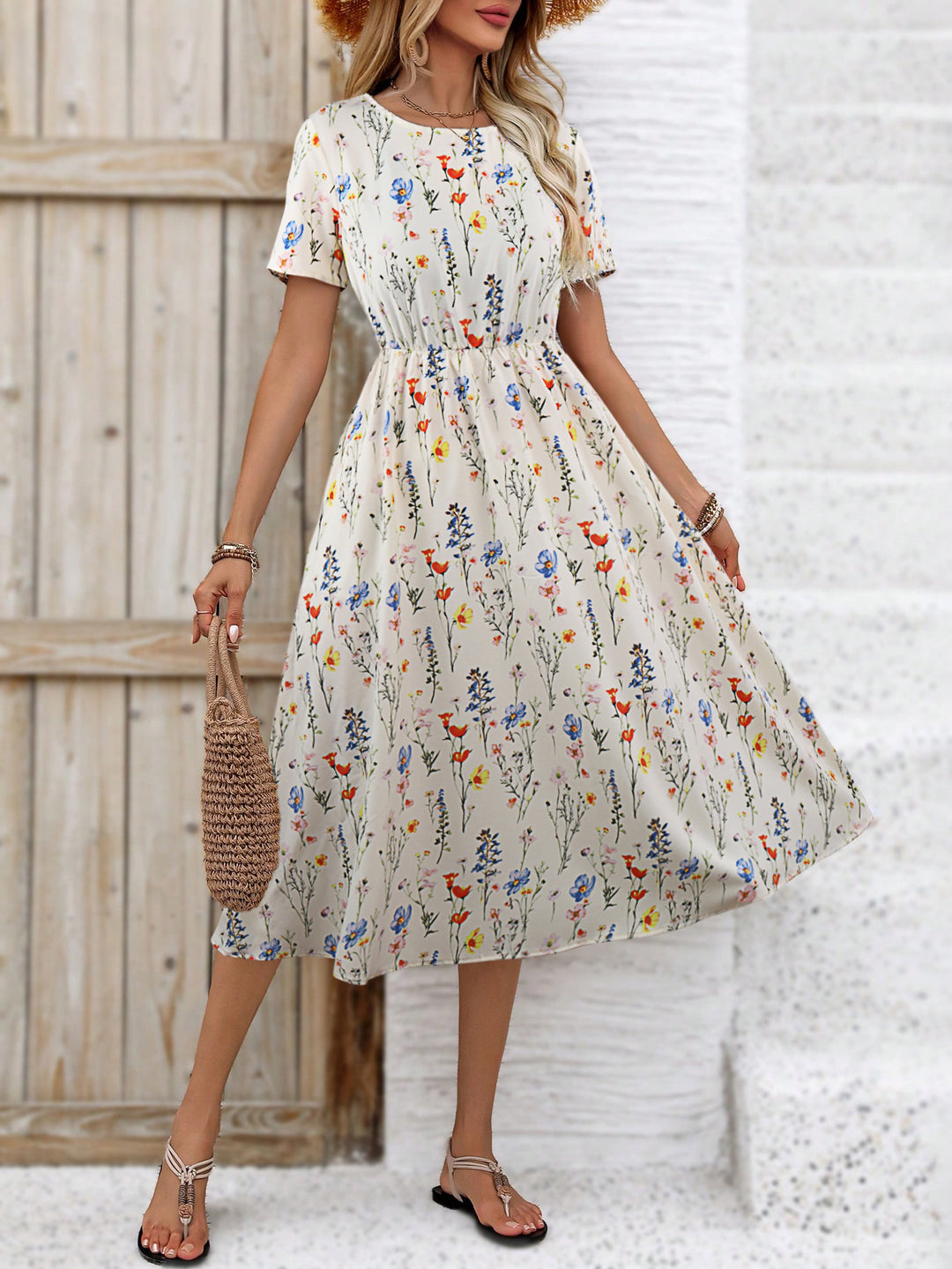 White Floral Printed Flowy Dress