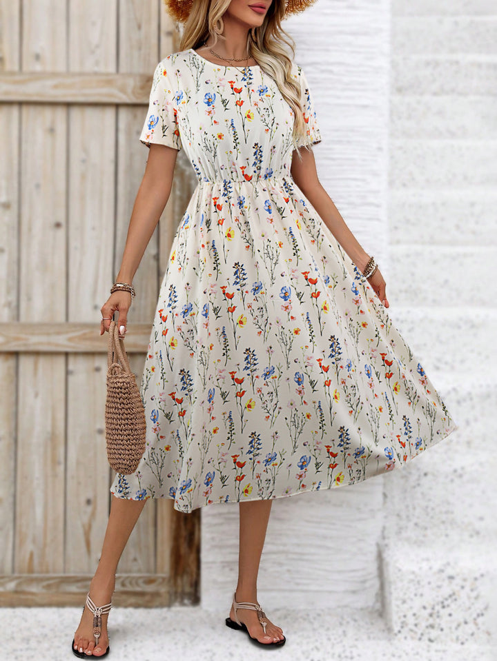 White Floral Printed Flowy Dress