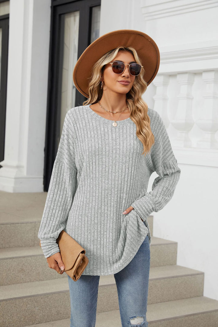 Grey Full Sleeves Round Neck Sweaters