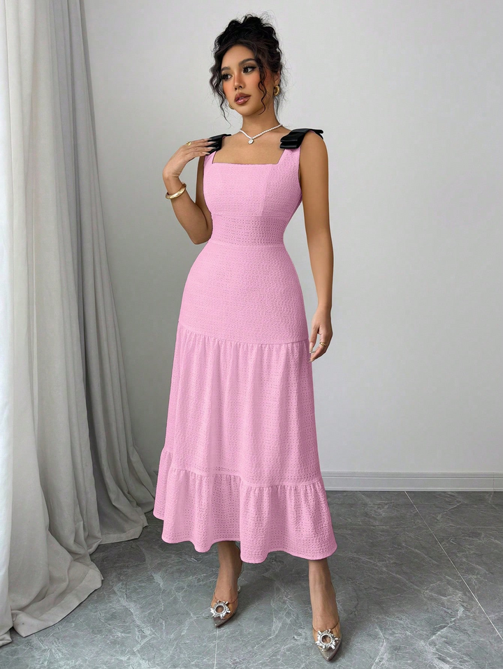 Pink Bow Attached Sleeveless Dress