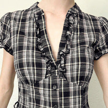 Black Check Shirt With Ruffle Detail