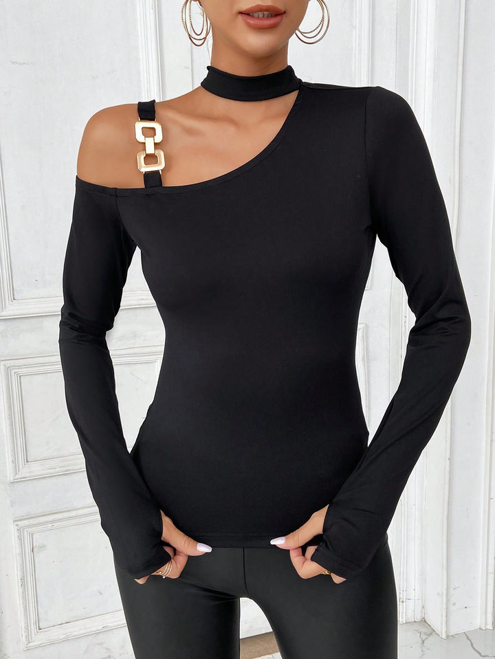 Black Cut Out Top With Metal Trims