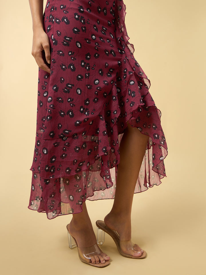 Wine High Slitted Dress